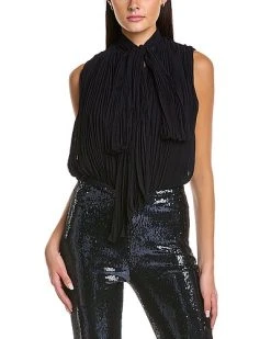 Halston Carly Chiffon Pleated Bodysuit Women