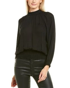 Nicole Miller Smocked Silk-Blend Blouse Women