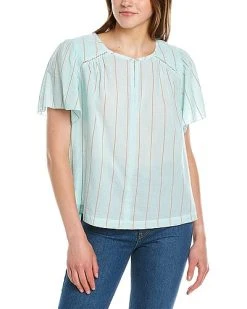 Lilla P Flutter Sleeve Split Neck Top Women