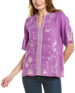 Johnny Was Noah Easy V-Neck Linen Top Women