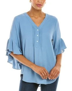 Vince Camuto Flutter Sleeve Henley Blouse Women