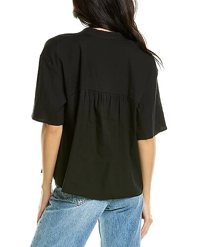 Vince Shirred Band Collar Linen-Blend Top Women 4 Vince Shirred Band Collar Linen-Blend Top Women - Image 2