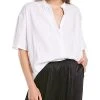 Vince Shirred Band Collar Linen-Blend Blouse Women -Halston Kel Shop 1411898118 RLLD 1