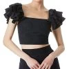 Alice + Olivia Tawny Ruffle Linen-Blend Crop Top Women -Halston Kel Shop 1411938405 RLLD 1