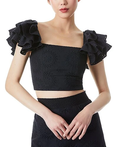 Alice + Olivia Tawny Ruffle Linen-Blend Crop Top Women 3 Alice + Olivia Tawny Ruffle Linen-Blend Crop Top Women