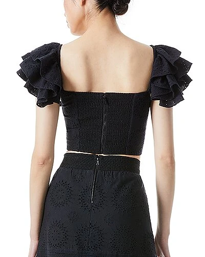 Alice + Olivia Tawny Ruffle Linen-Blend Crop Top Women 4 Alice + Olivia Tawny Ruffle Linen-Blend Crop Top Women - Image 2